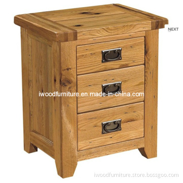 Rustic Reclaimed Oak of 3 Drawer Bedside Table
